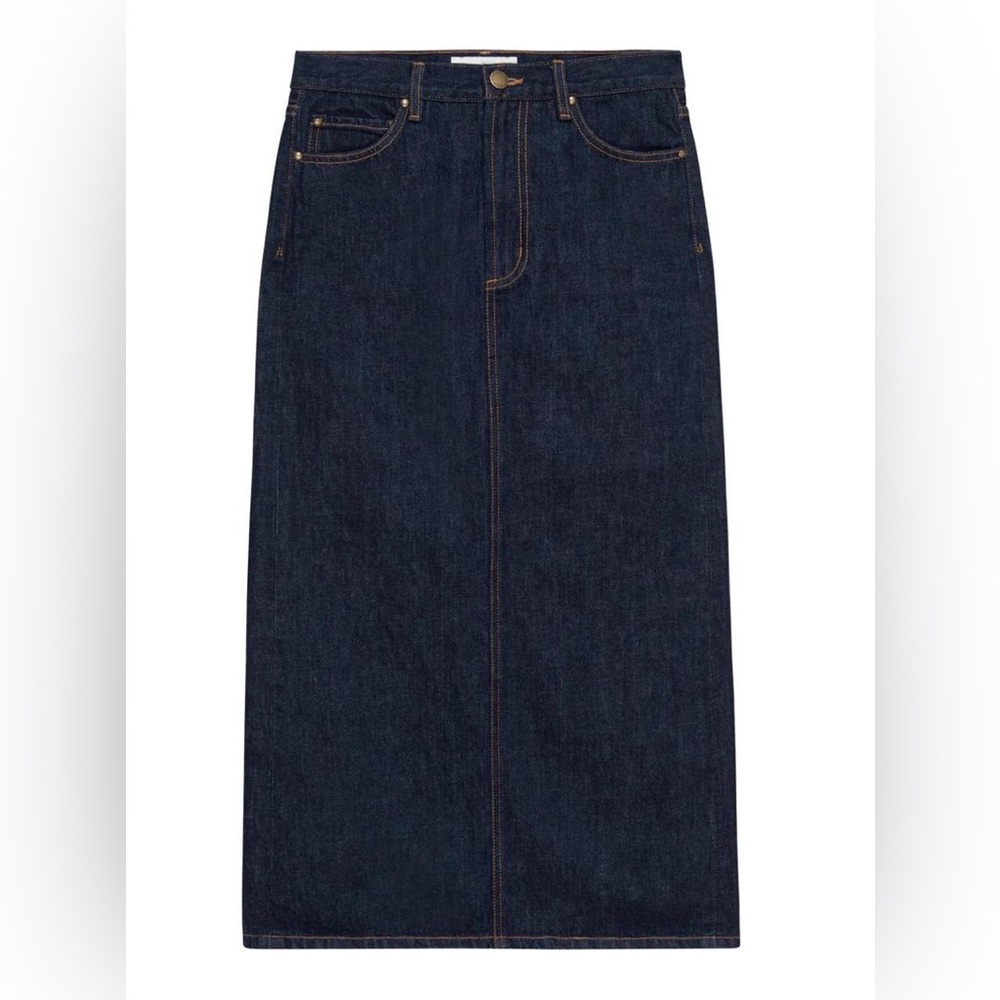 The Great Column Skirt - Indigo Blue Denim Midi Skirt
